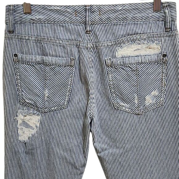 Free People Jeans Womens Size 27 Blue Cotton Striped Distressed Tapered Grunge - Picture 5 of 10